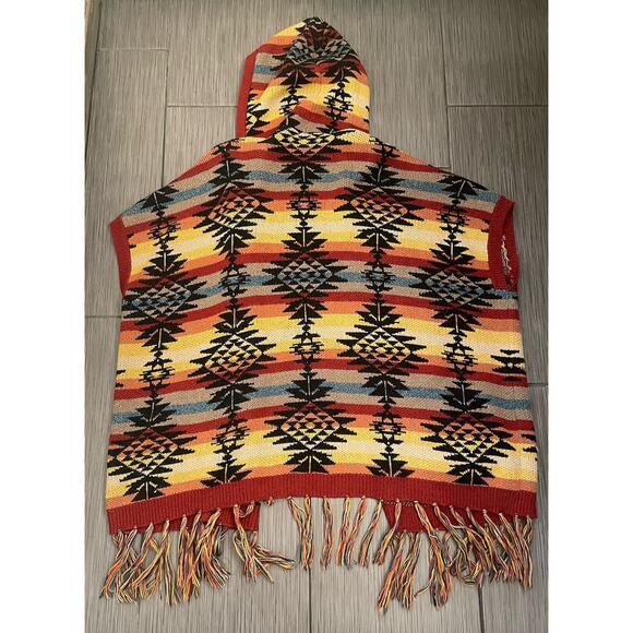 American Eagle Hooded Open Blanket Cardigan Sweater Size Medium Aztec Southwest - Picture 4 of 5